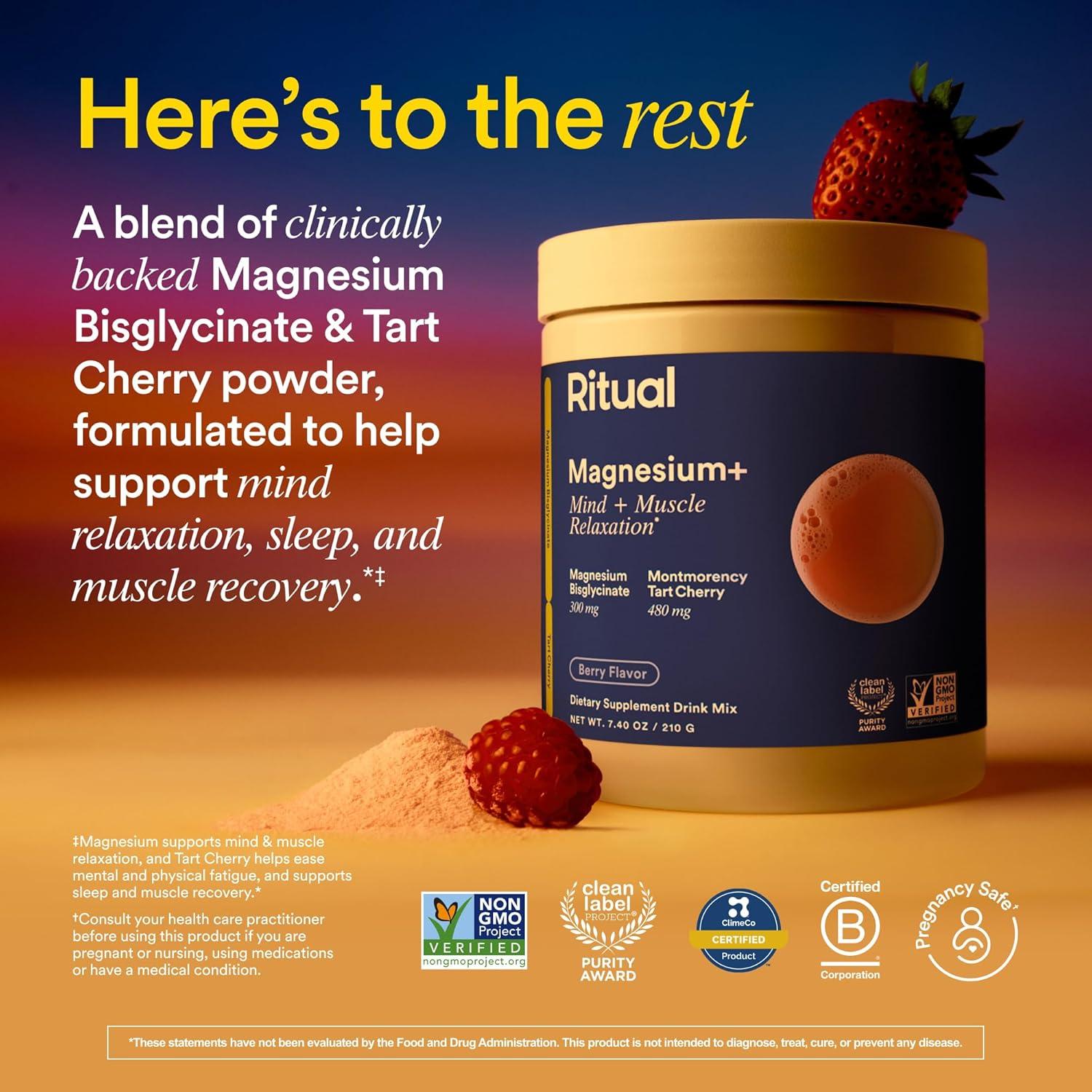 imageRitual Magnesium Drink Mix Supplement 2in1 ScienceBacked Tart Cherry amp Gentle on Stomach Magnesium Bisglycinate Formulated for Mind amp Muscle Relaxation Supports Sleep amp Calm 30 Servings