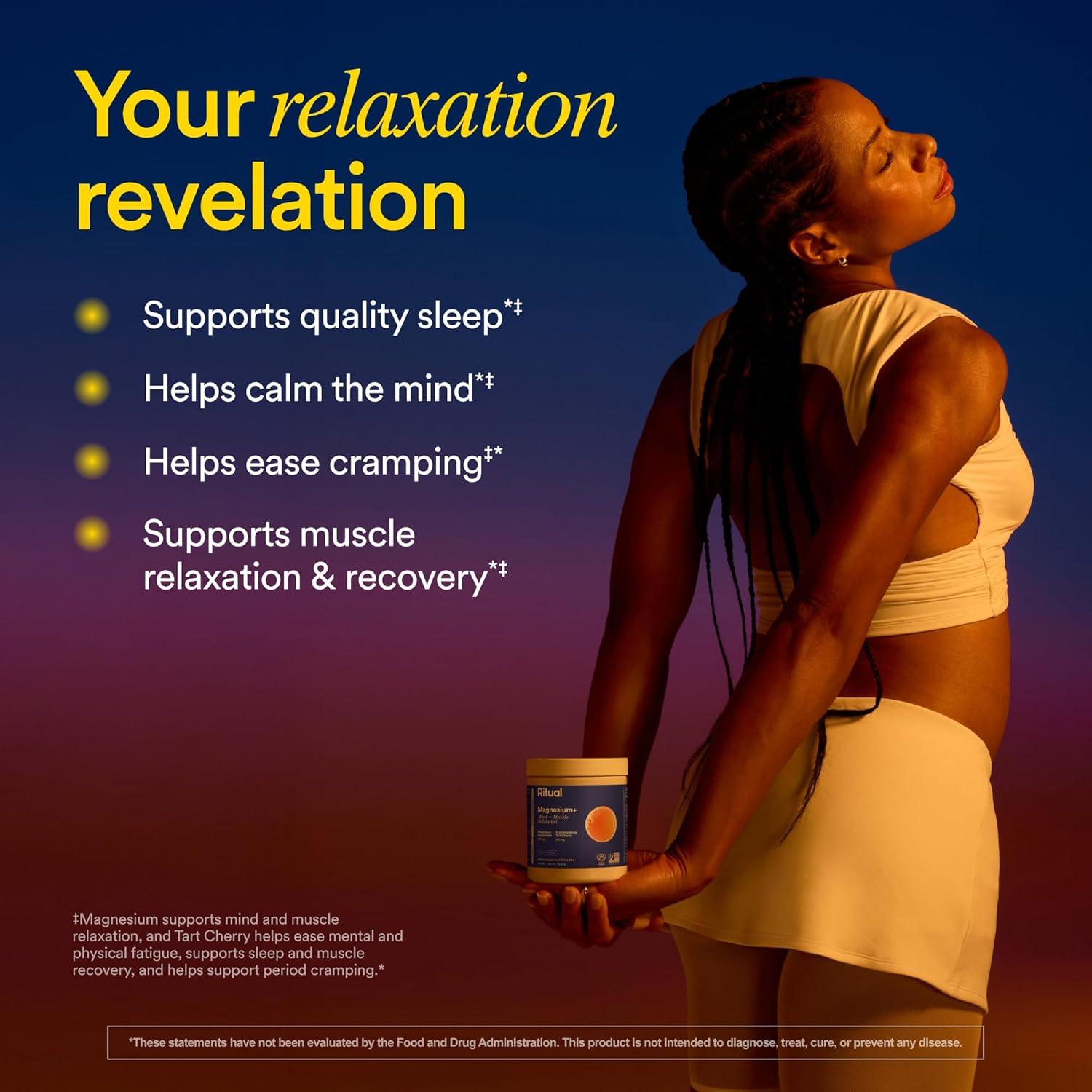 imageRitual Magnesium Drink Mix Supplement 2in1 ScienceBacked Tart Cherry amp Gentle on Stomach Magnesium Bisglycinate Formulated for Mind amp Muscle Relaxation Supports Sleep amp Calm 30 Servings