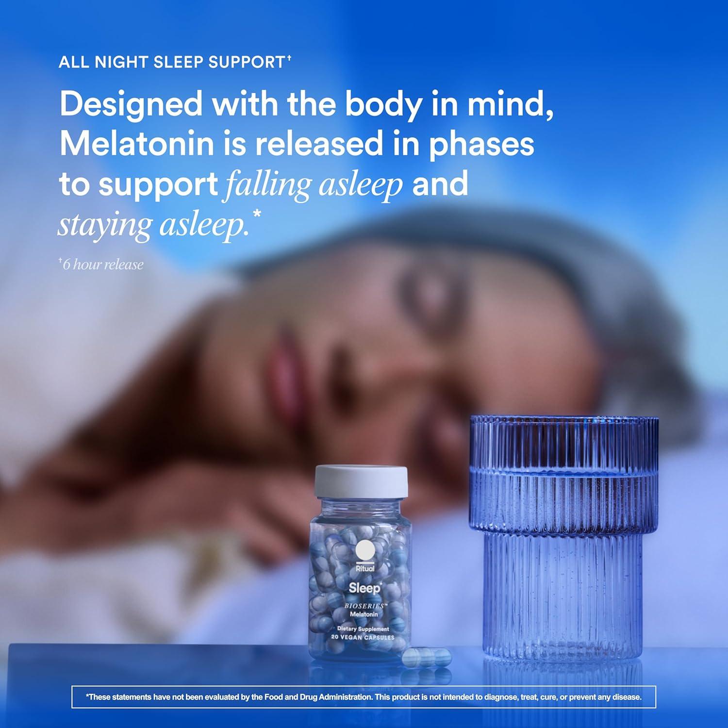 imageRitual Sleep Bioseries Melatonin Sleep Aid for Adults Sleep Supplement with Time Released Capsules Vegan Drug Free Sleep Vitamins for All Night Sleep Support 20 Capsules20 Count