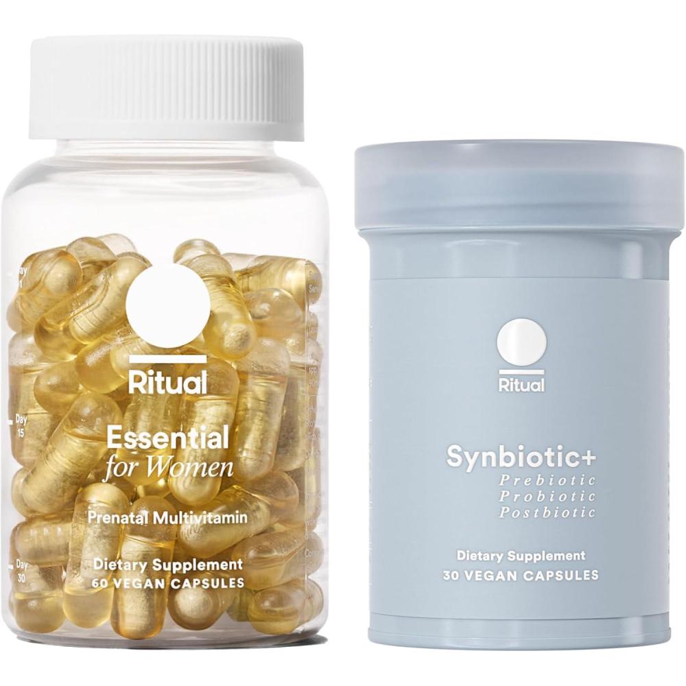 imageRitual Prenatal Multivitamin and Gut Duo Supplements with Prenatal Vitamins and Synbiotic 3in1 Probiotic Prebiotic Postbiotic Supports Pregnancy and Gut Health 30 Day Supply