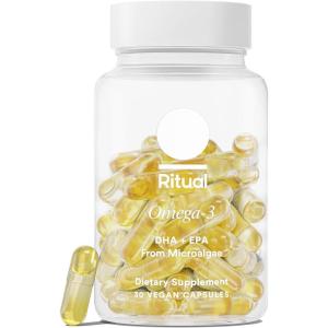 Ritual Omega 3 – Vegan – Science-Backed Dose of DHA & EPA Fatty Acids in 2:1 Ratio, Bioavailable, Brain and Heart Health Support, Minimal Burp-Back, Sustainably Sourced Microalgae, 30 Day Supply