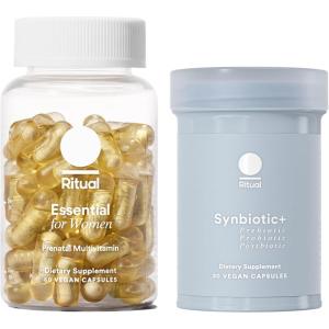 Ritual Prenatal Multivitamin and Gut Duo Supplements with Prenatal Vitamins and Synbiotic+: 3-in-1 Probiotic, Prebiotic, Postbiotic, Supports Pregnancy, and Gut Health, 30 Day Supply