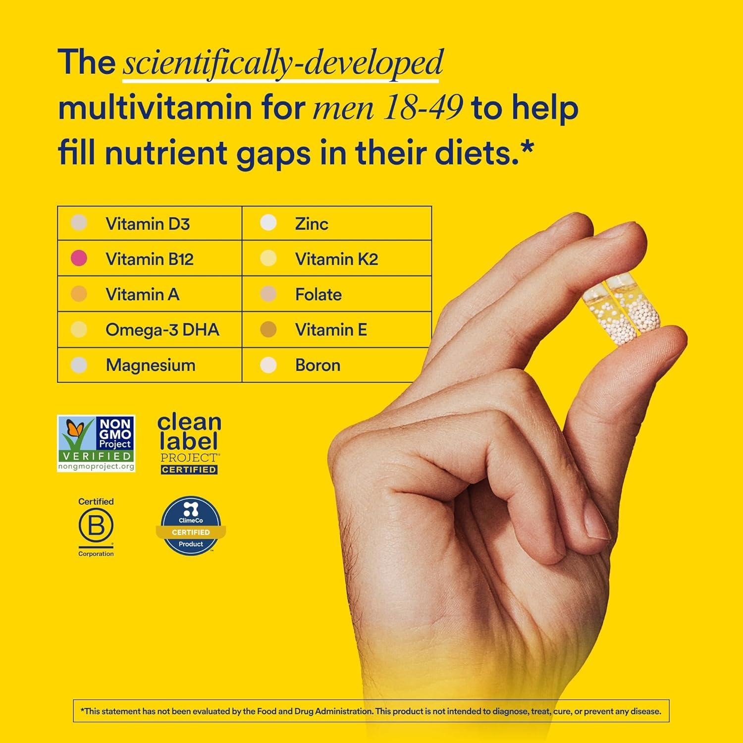 imageRitual Multivitamin for Men 18 with Zinc Vitamin A and D3 for Immune Function Support Omega3 DHA B12 K2 Gluten Free NonGMO Vegan Mint Essenced 30 Day Supply60 Count Pack of 1