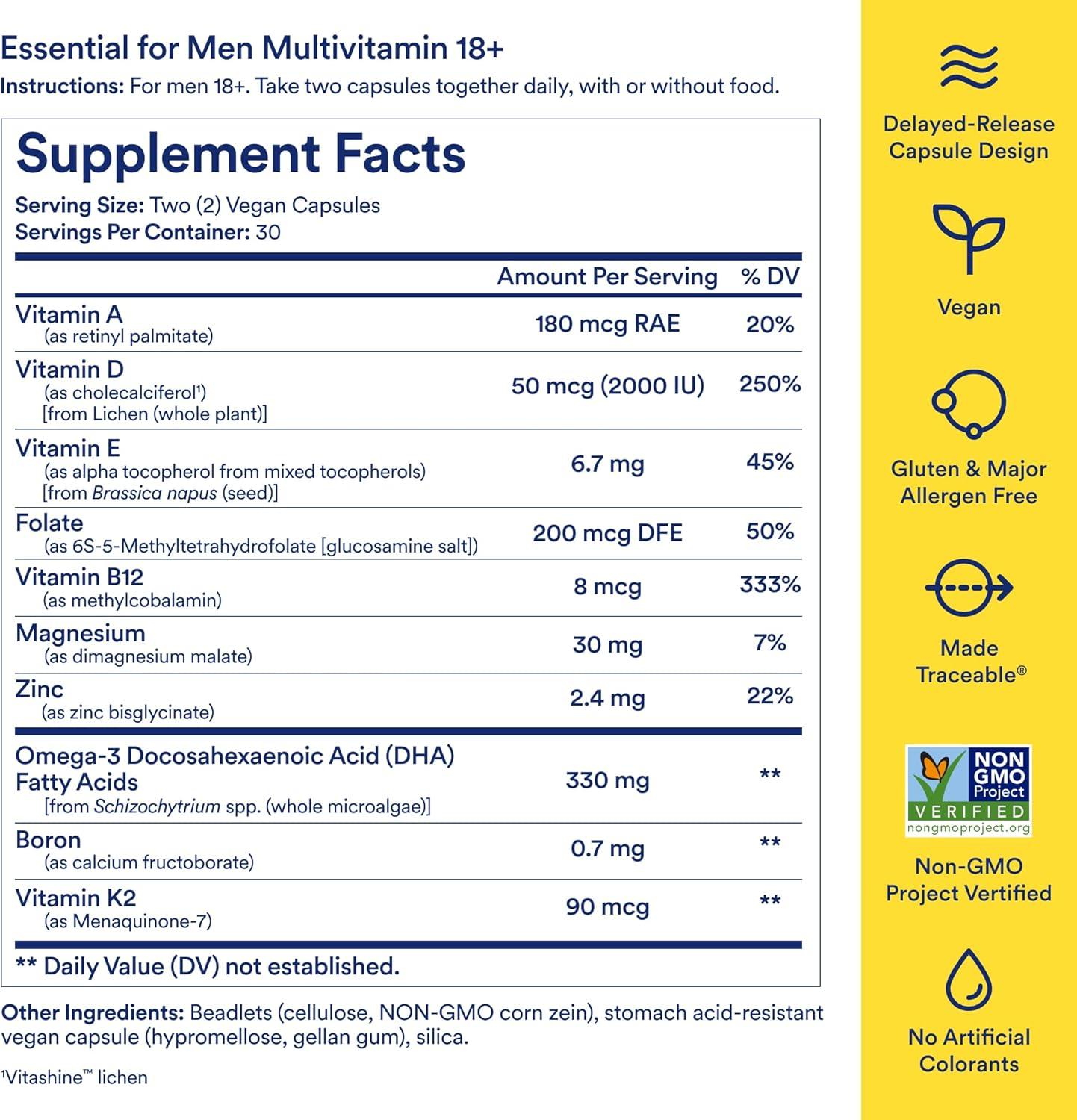 imageRitual Multivitamin for Men 18 with Zinc Vitamin A and D3 for Immune Function Support Omega3 DHA B12 K2 Gluten Free NonGMO Vegan Mint Essenced 30 Day Supply60 Count Pack of 1