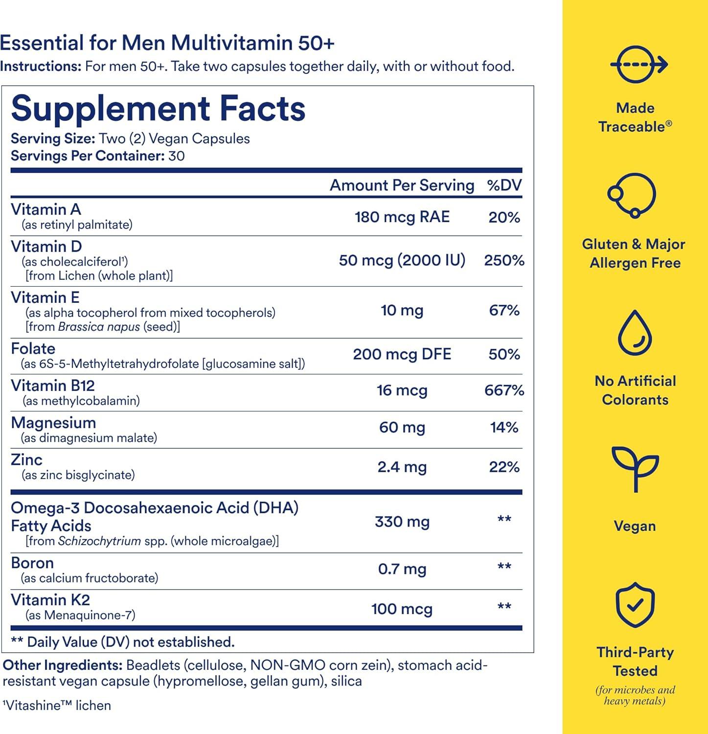 imageRitual Multivitamin for Men 50 Vegan with Zinc Vitamin A and D3 for Immune Function Support Omega3 DHA B12 K2 Gluten Free NonGMO Mint Essenced 30 Day Supply