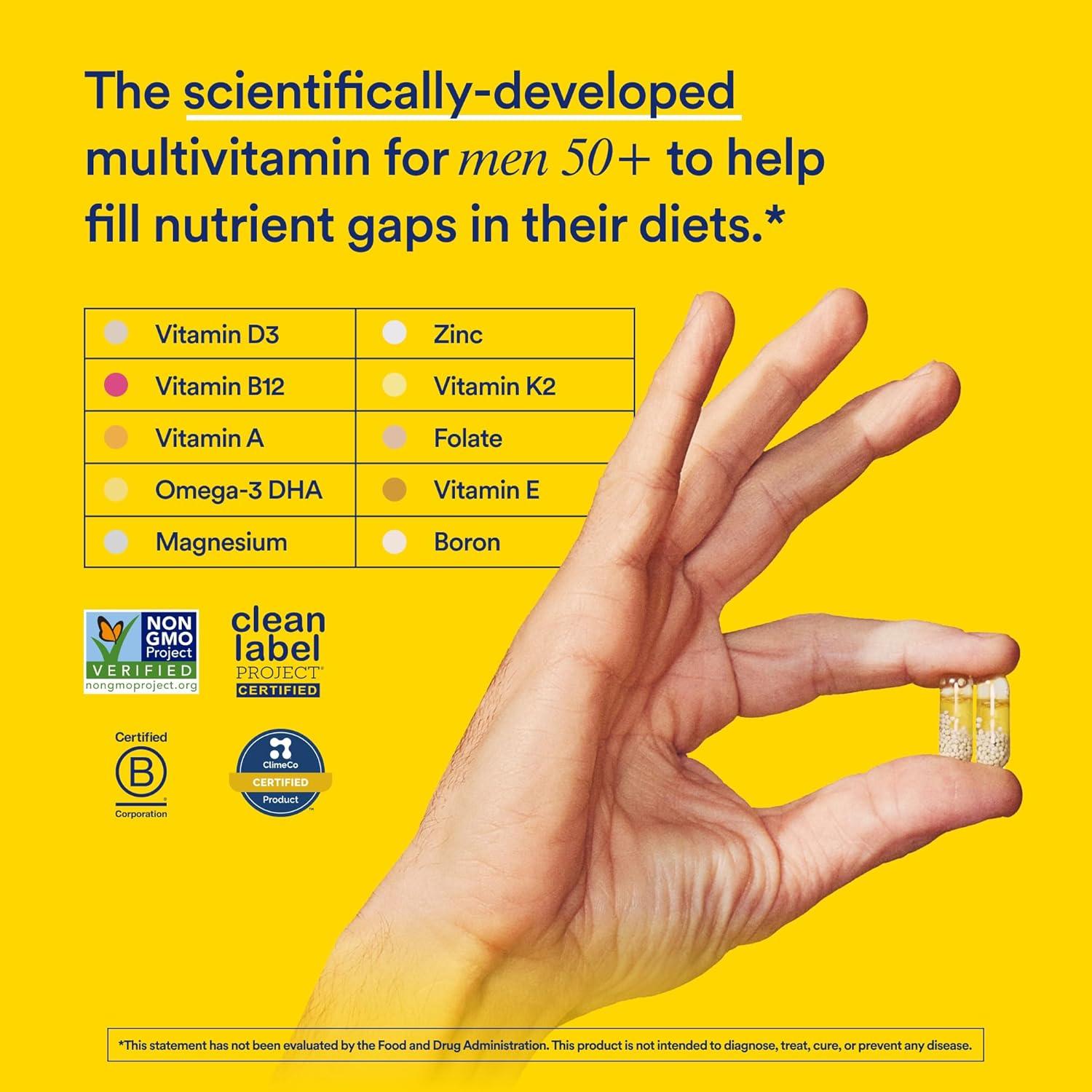 imageRitual Multivitamin for Men 50 Vegan with Zinc Vitamin A and D3 for Immune Function Support Omega3 DHA B12 K2 Gluten Free NonGMO Mint Essenced 30 Day Supply