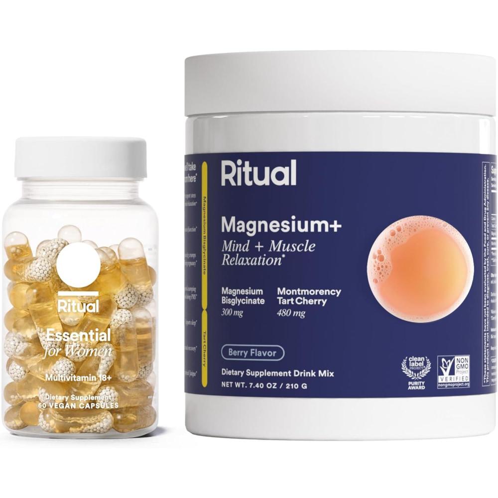 imageRitual Foundational Wellness Duo Essential Multivitamin for Women 18 to Support Foundational Health and Magnesium Drink Mix for Mind and Muscle Relaxation 30 Day Supply