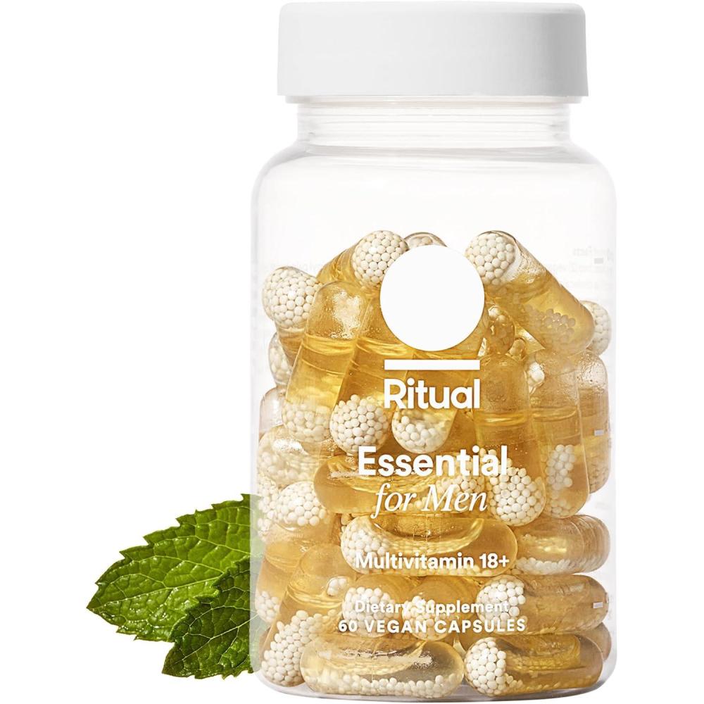 imageRitual Multivitamin for Men 18 with Zinc Vitamin A and D3 for Immune Function Support Omega3 DHA B12 K2 Gluten Free NonGMO Vegan Mint Essenced 30 Day Supply60 Count Pack of 1