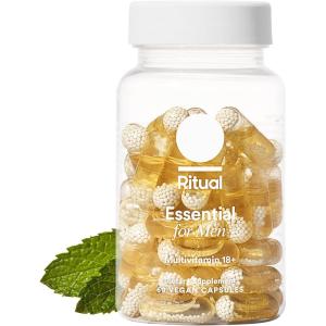 Ritual Multivitamin for Men 18+ with Zinc, Vitamin A and D3 for Immune Function Support*, Omega-3 DHA, B12, K2, Gluten Free, Non-GMO, Vegan, Mint Essenced, 30 Day Supply(60 Count (Pack of 1))