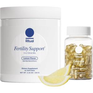 Ritual Preconception Bundle: Essential for Women Prenatal Multivitamin and Lemony Fertility Support Drink Mix Supplement with NAC, CoQ10, and Myo-Inositol. Vegan and Formulated to Support Her.*